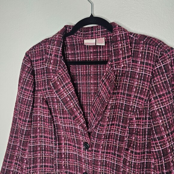 Y2k Vintage Xhilaration Pink Purple Tweed 2 Button Blazer Jacket Lightweight - Picture 2 of 5